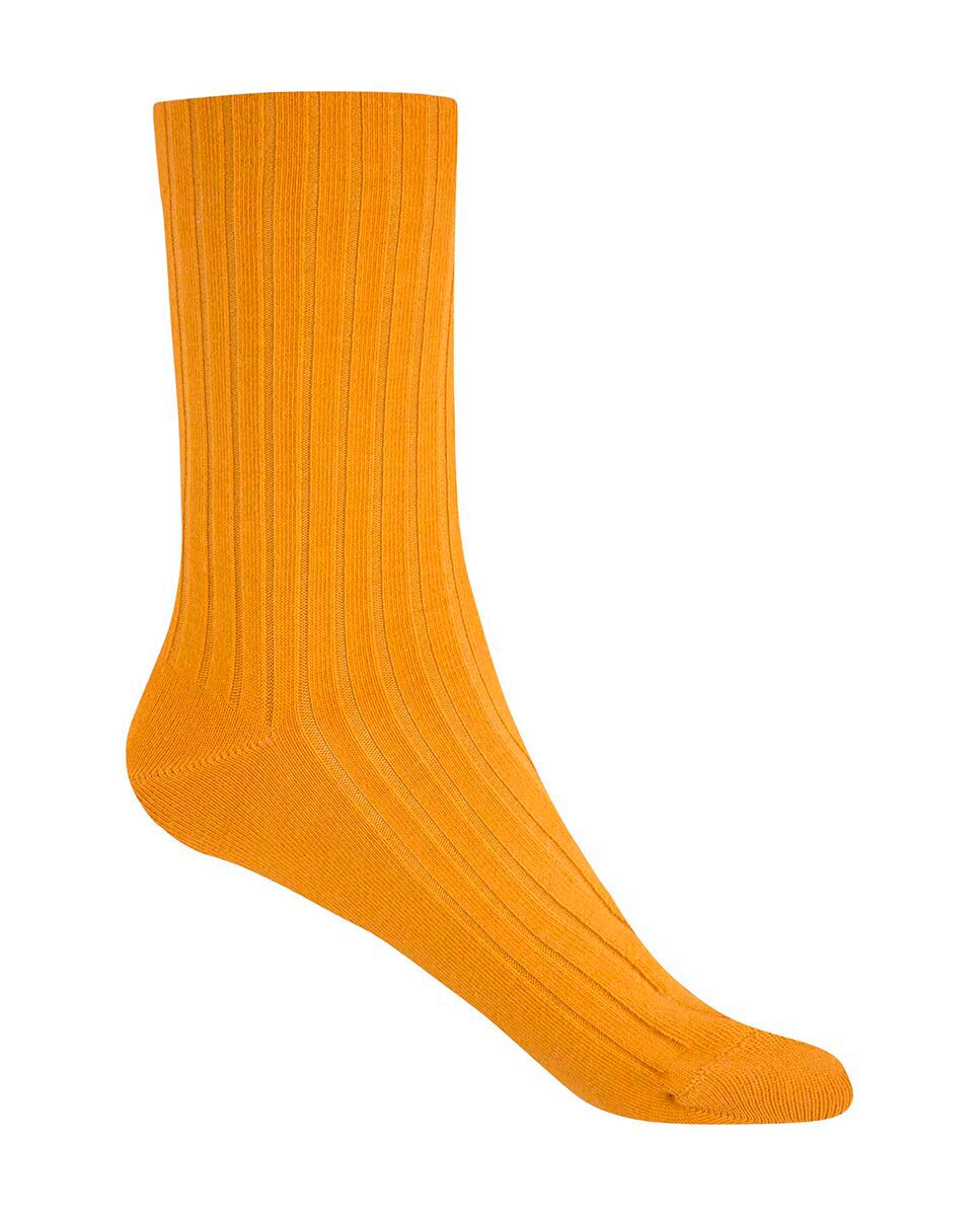 Calcetines cortos de mujer de bambú de canalé - Punto Blanco - puño no aprieta. Hecho en España - Amarillo Amarillo-1