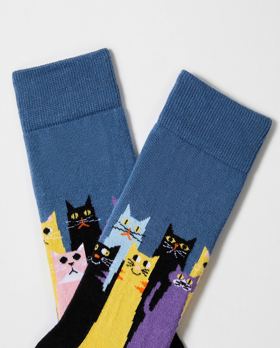 Meias com Fantasia de Gatos Azul-2