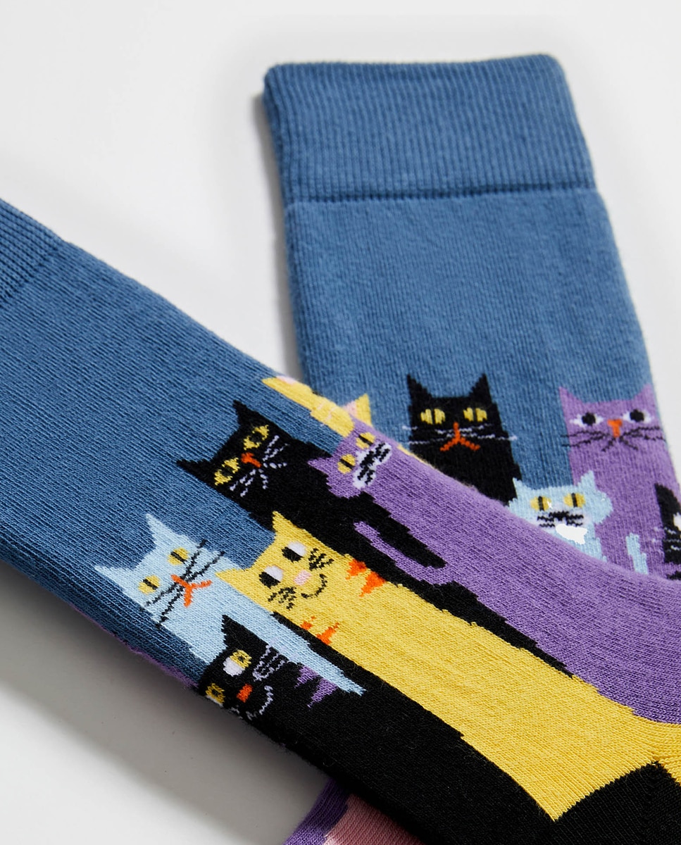 Meias com Fantasia de Gatos Azul-3