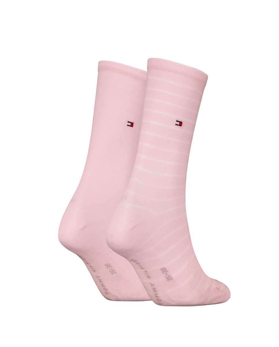 Pack de Dois Pares de Meias - Um às Riscas de Fio Metalizado e Outro Liso Rosa-2