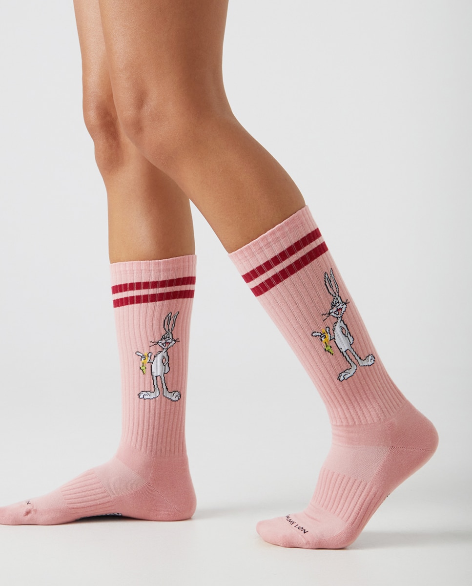 Meias Atléticas Looney Tunes Dyffy e Bugs - Rosa Rosa-2
