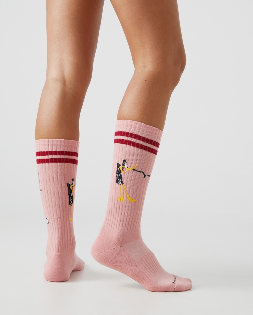 Meias Atléticas Looney Tunes Dyffy e Bugs - Rosa Rosa-3