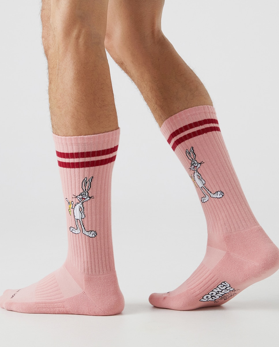 Meias Atléticas Looney Tunes Dyffy e Bugs - Rosa Rosa-5