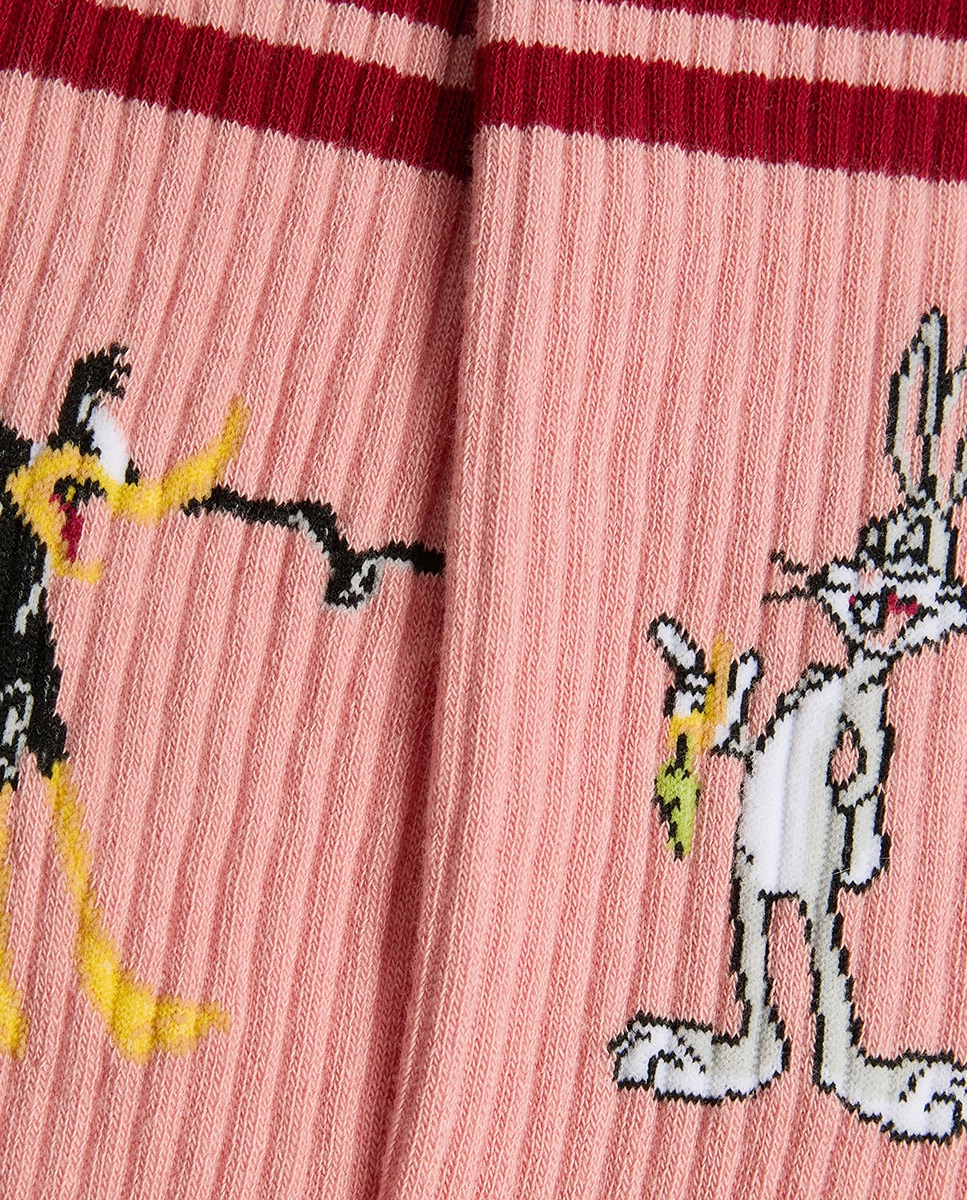 Meias Atléticas Looney Tunes Dyffy e Bugs - Rosa Rosa-6