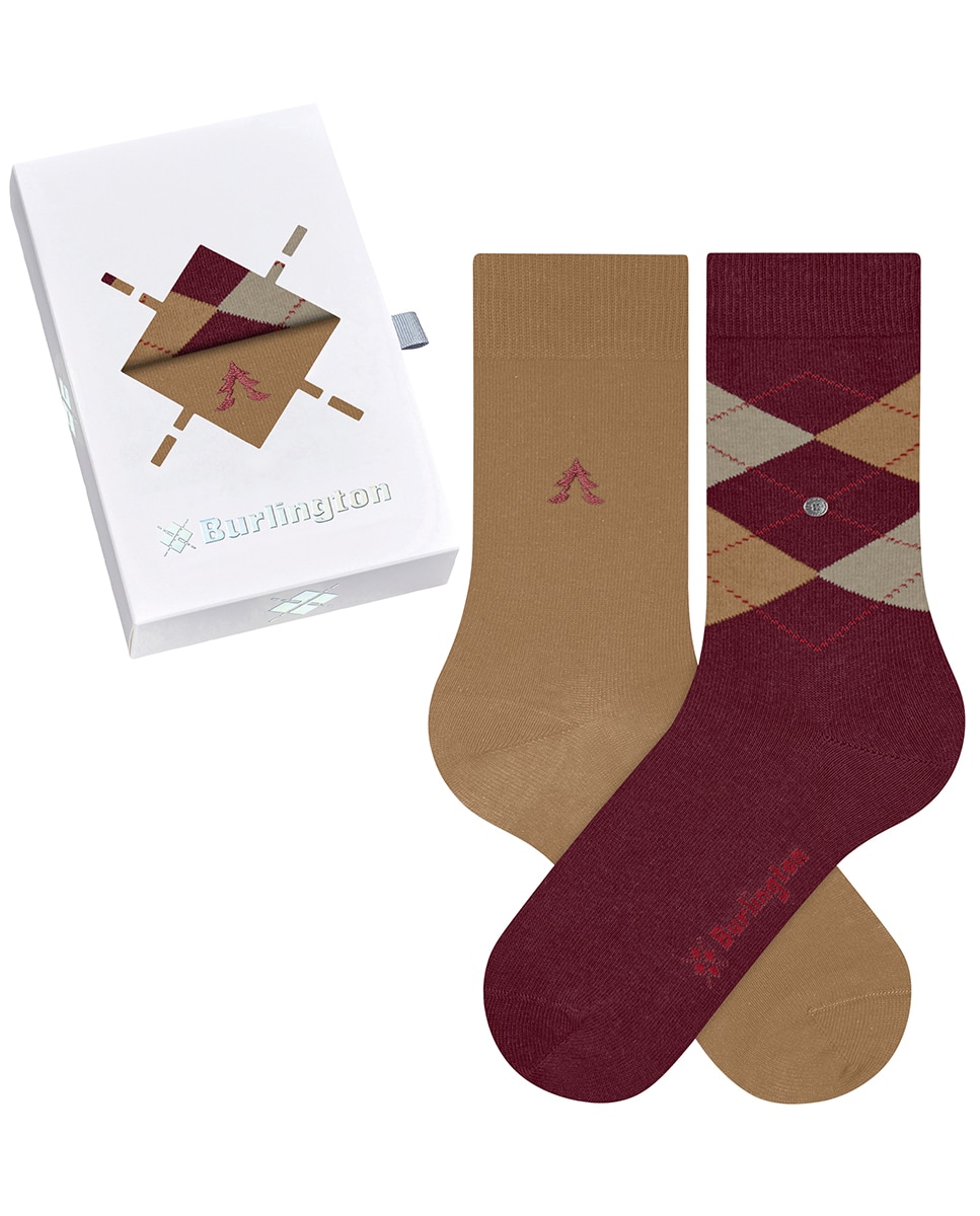 Caixa de Oferta com 2 Pares de Meias - 1 Par Liso e 1 Par com Losangos Bordeaux-1