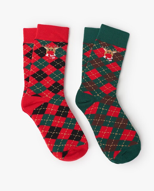 Imagem 0 de Pack de Dois Pares de Meias de Malha Estampada aos Quadrados com Caixa Especial de Presente