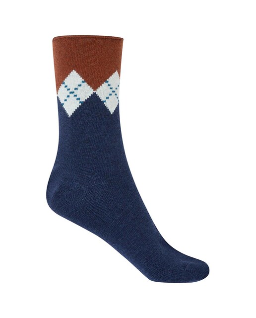 Imagen 0 de Calcetín de mujer corto Cachemira-Lana Rombos posicionados Puño Roule. Hecho en España.Cashmere