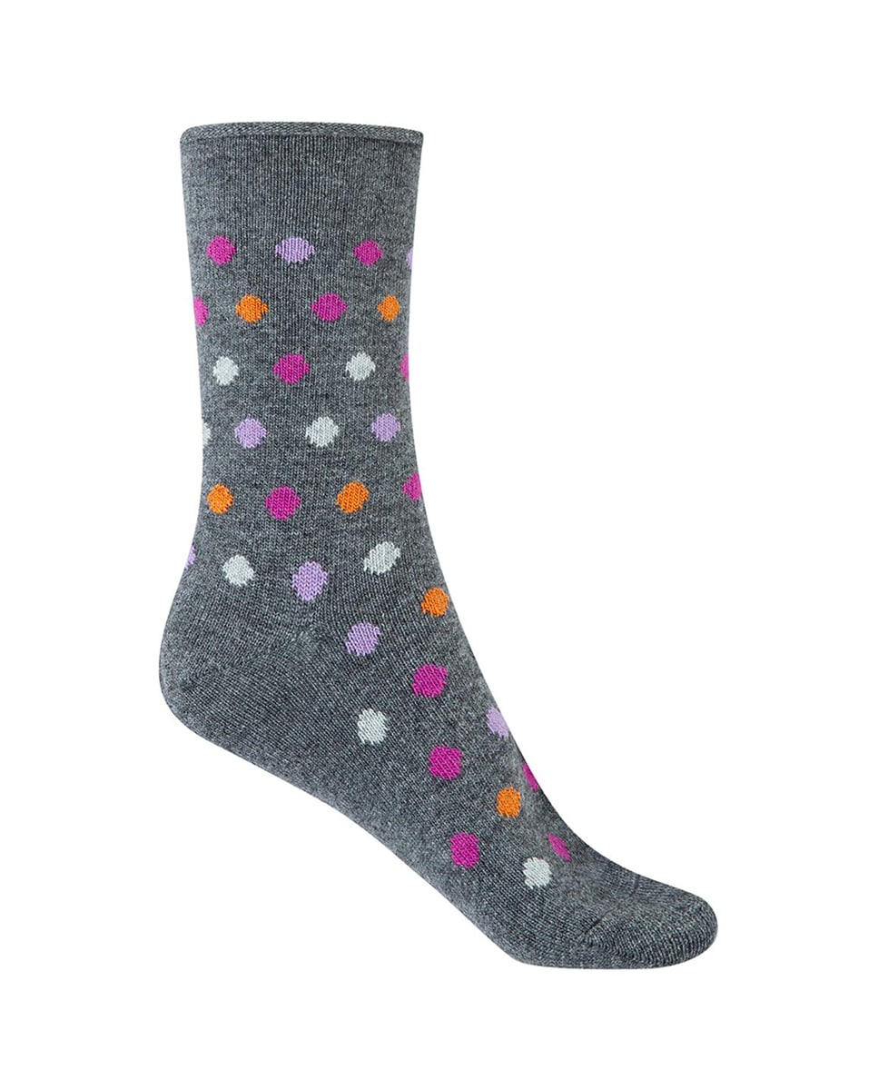 Meias Curtas de Caxemira-Lã às Bolinhas com Punho Enrolado. Produto Fabricado em Espanha Cinzento-1