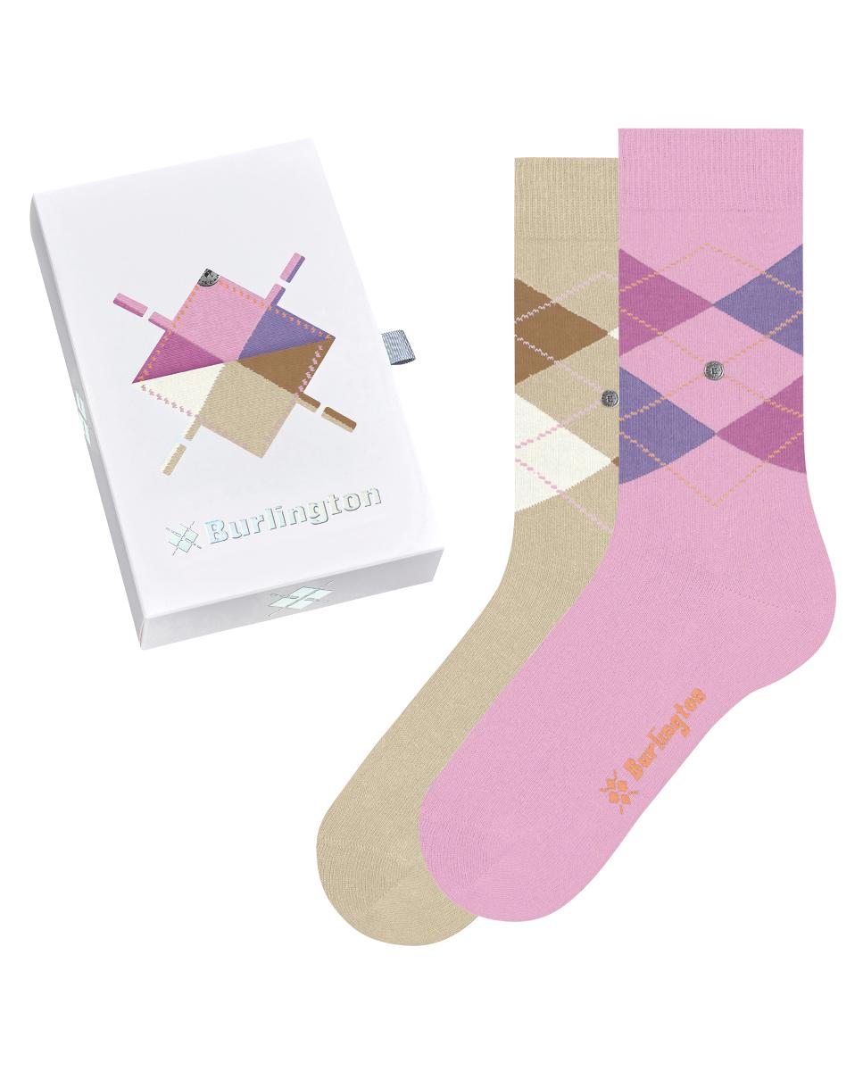 Caixa de Oferta com 2 Pares de Meias com Losangos Rosa-1