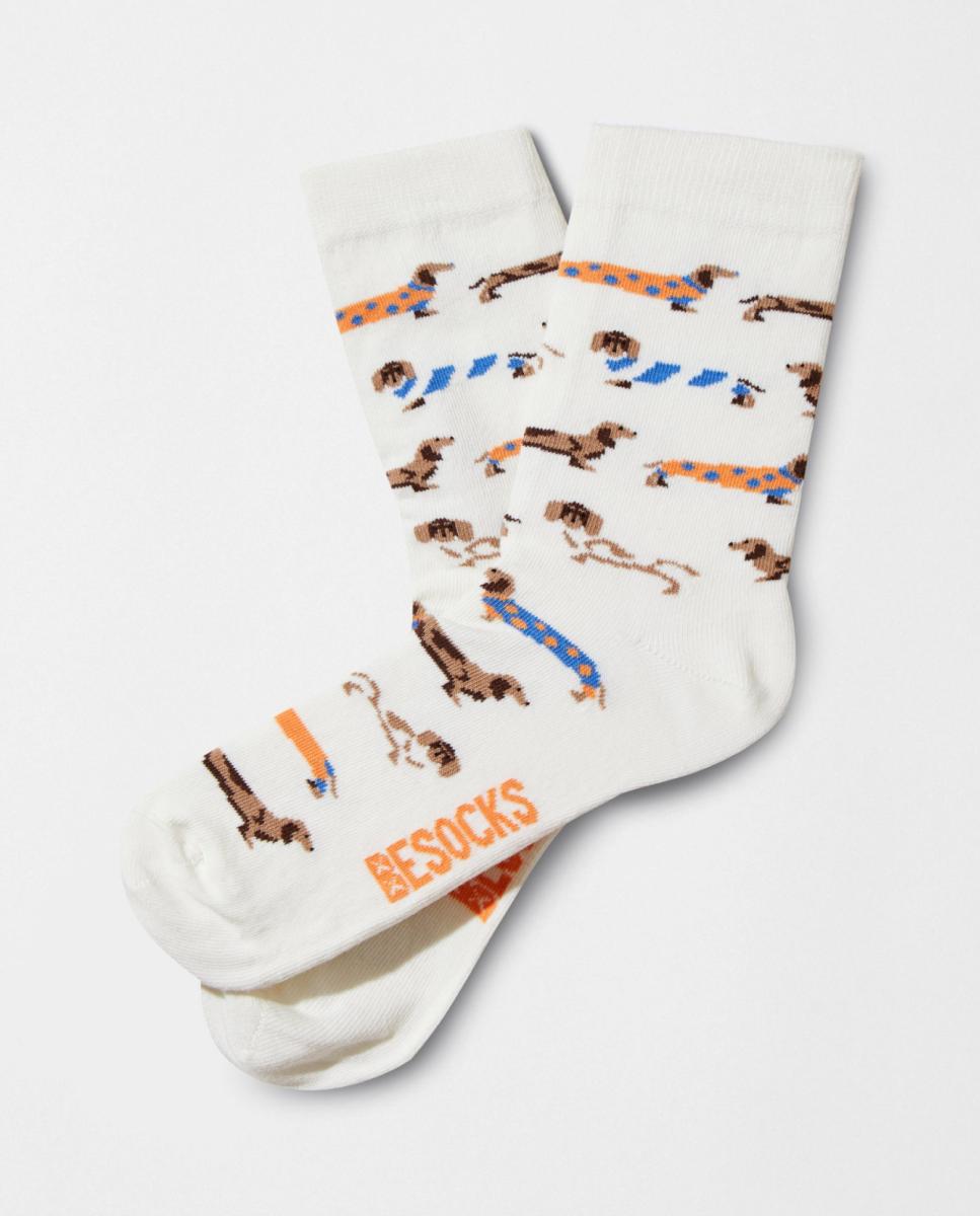 Calcetines de mujer de fantasía de perros salchicha - Besocks - Blanco Blanco-1