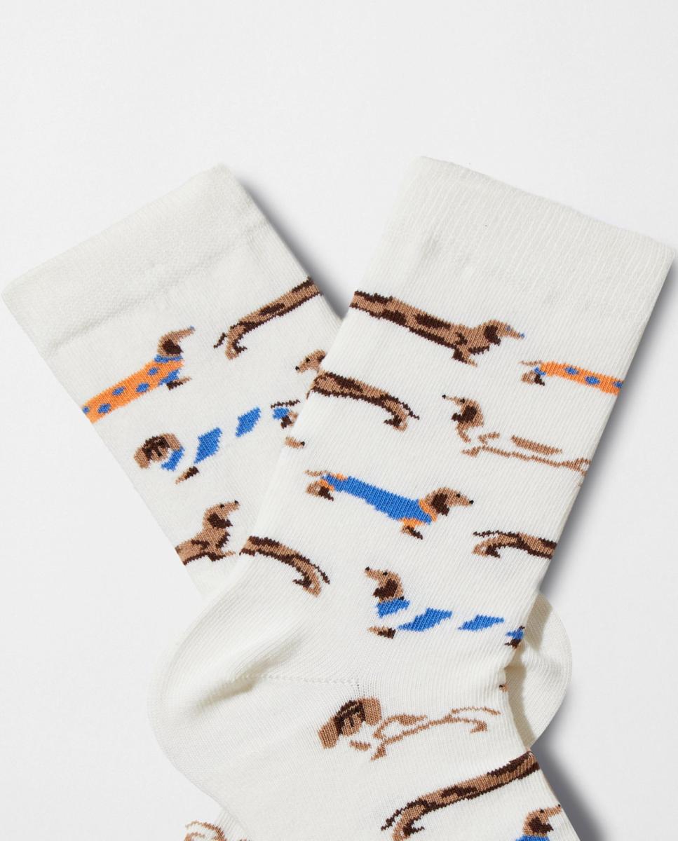 Calcetines de mujer de fantasía de perros salchicha - Besocks - Blanco Blanco-2