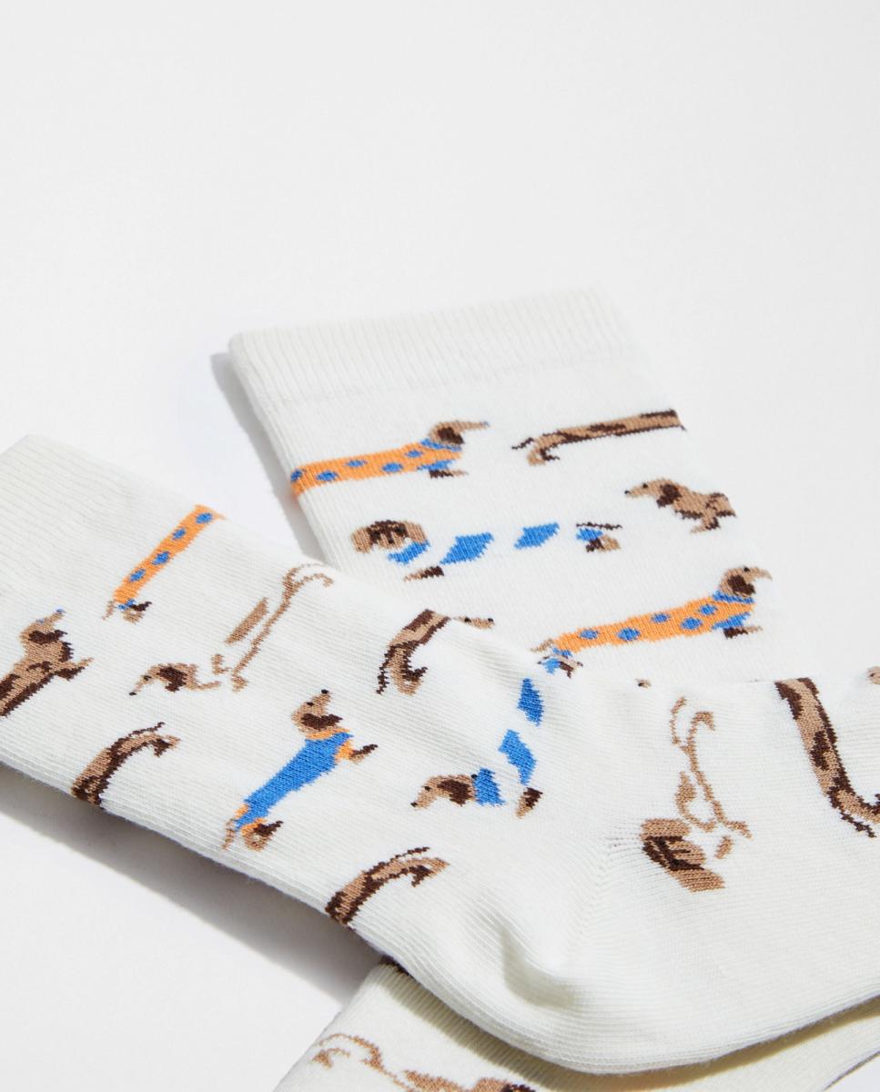 Calcetines de mujer de fantasía de perros salchicha - Besocks - Blanco Blanco-3