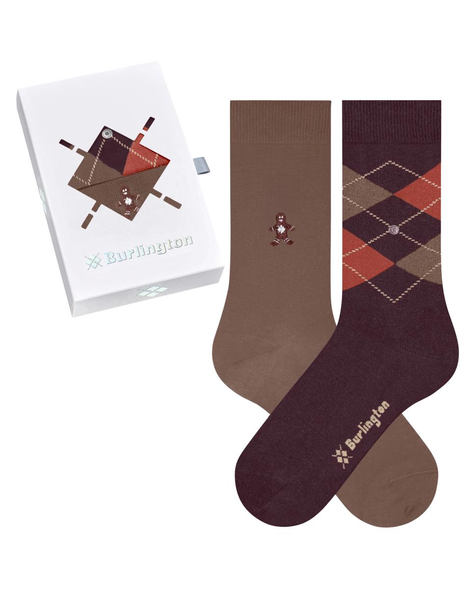 Caixa de Oferta com 2 Pares de Meias - 1 Par Liso e 1 Par com Losangos Castanho-1