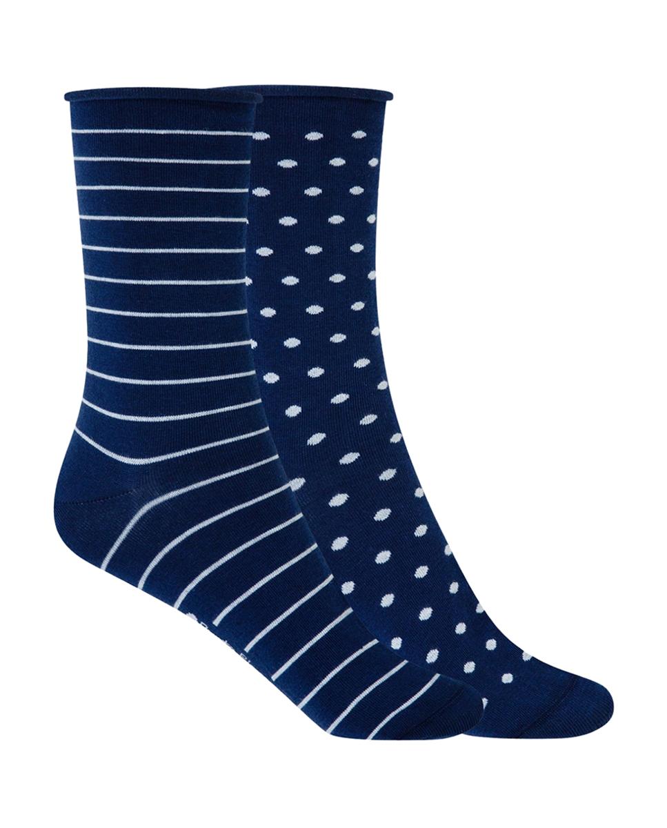 Imagem 0 de Pack de 2 Pares de Meias Curtas de Algodão às Bolinhas e Riscas com Punho Enrolado. Produto Fabricado em Espanha