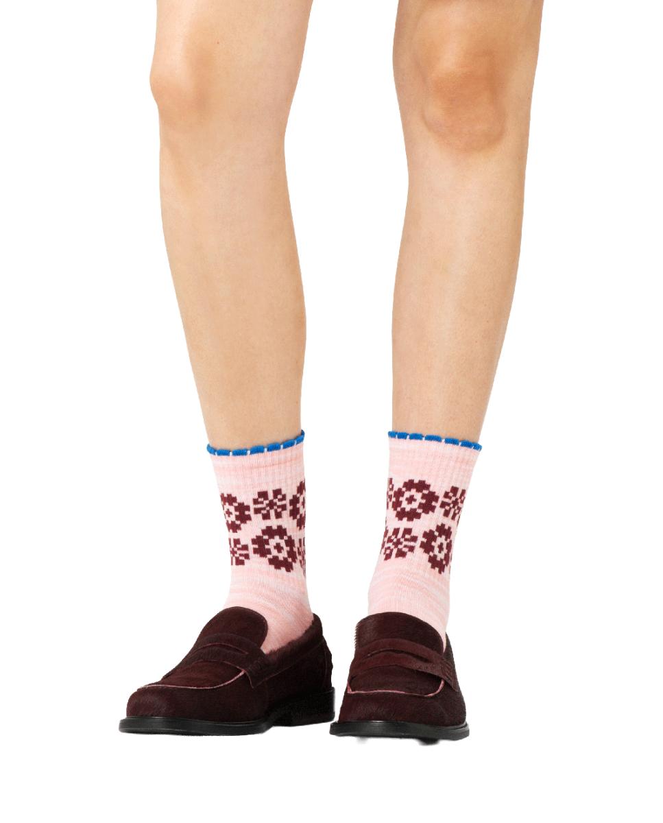 Calcetín de mujer Flower Border Sneaker - Happy Socks - Rosa Rosa-2
