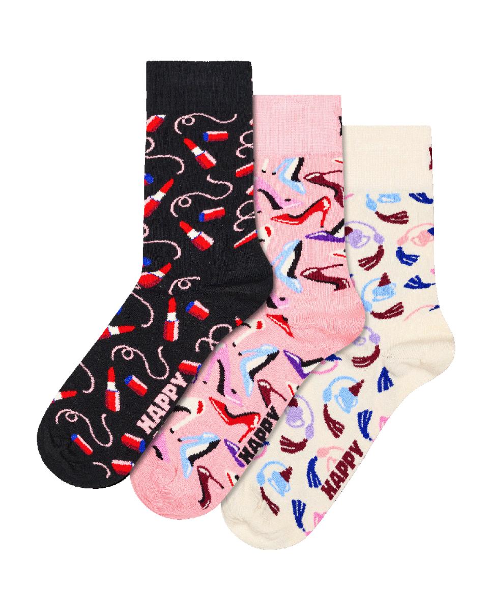 Gift Set 3-Pack Calcetín de mujer Pink Party Short Crew - Happy Socks - Negro Negro-5