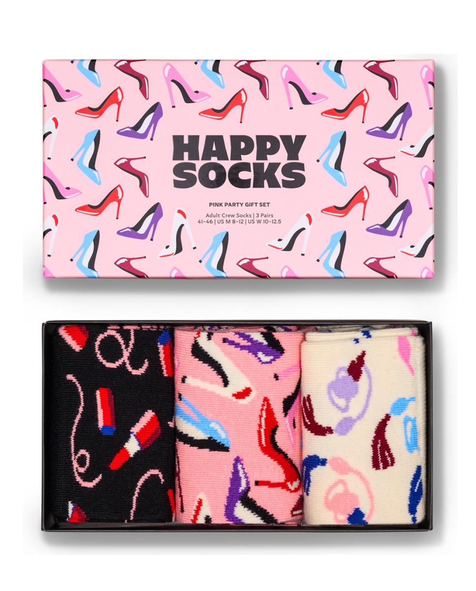 Gift Set 3-Pack Calcetín de mujer Pink Party Short Crew - Happy Socks - Negro Negro-7