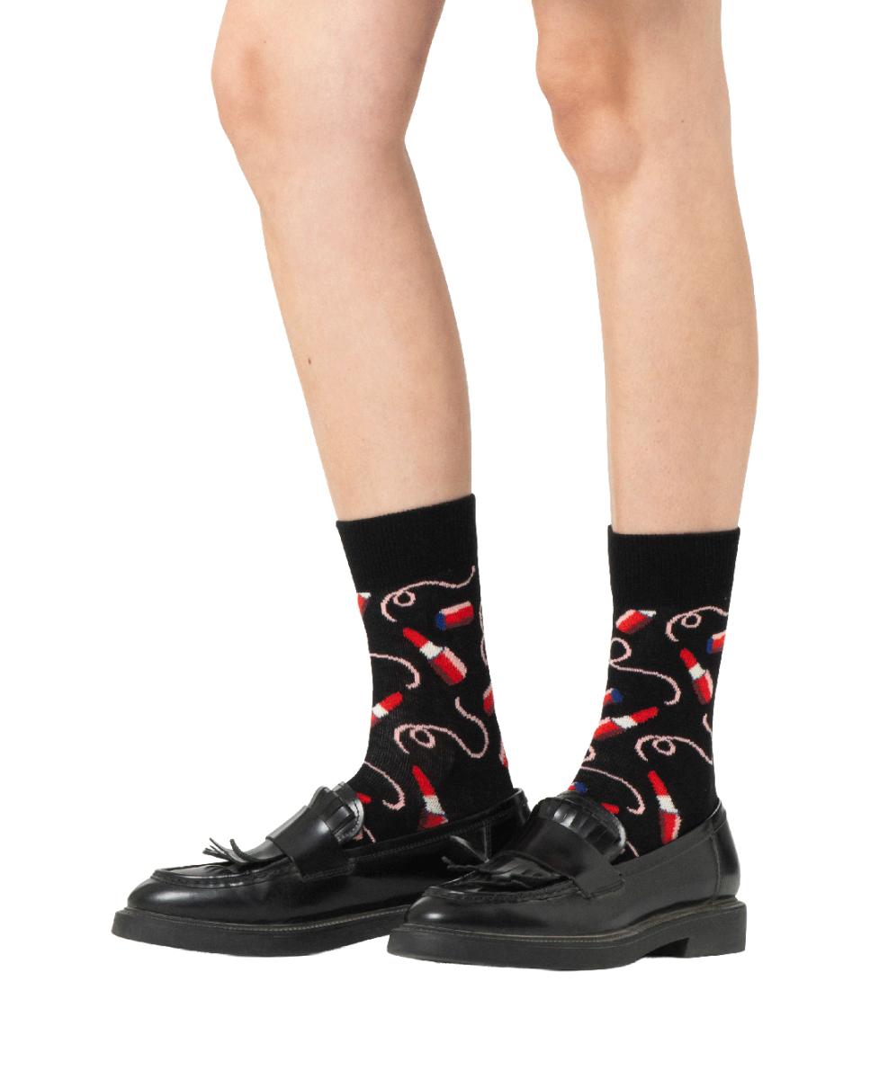Calcetín de mujer Lipstick Short Crew - Happy Socks - Negro Negro-2