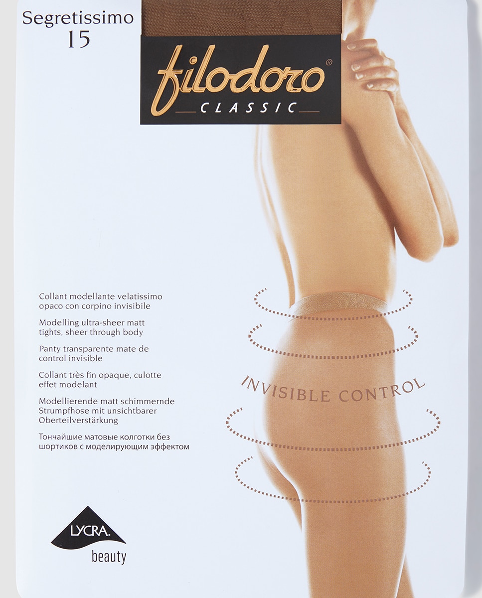 Collants transparentes de 15 deniers de controlo invisíveis de mulher Filodoro Bege-2