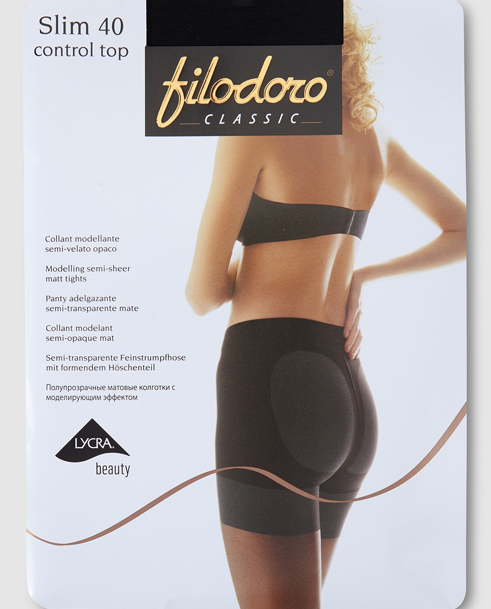 Panty semi transparente de 40 deniers con faja reductora de mujer Filodoro - Negro Negro-2