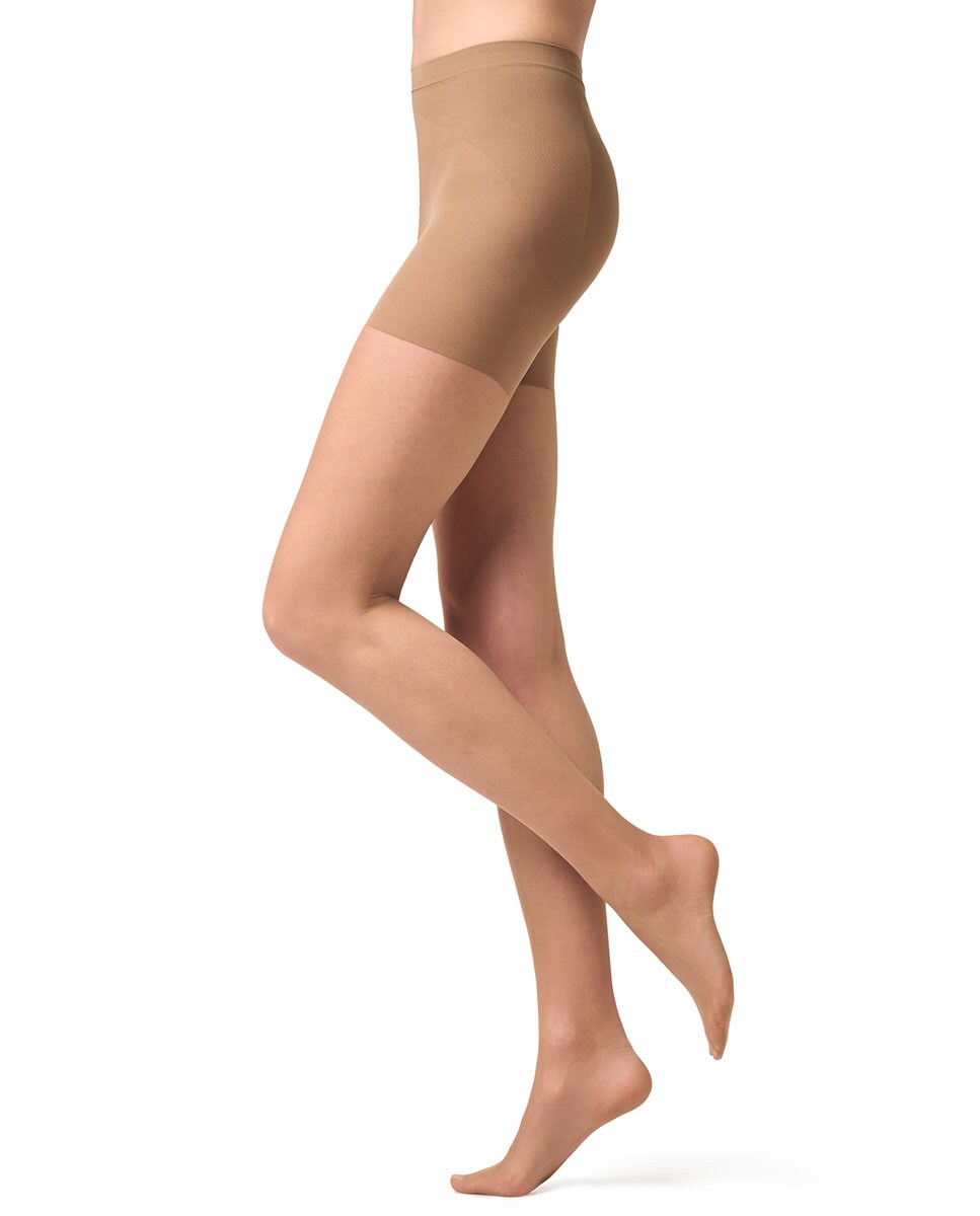 Collants transparentes de 15 deniers com cinta adelgaçante de mulher Filodoro Taupe-6
