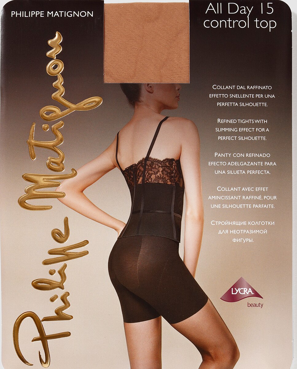 Panty de 15 deniers de mujer Philippe Matignon transparente con faja reductora - Arena Arena-2