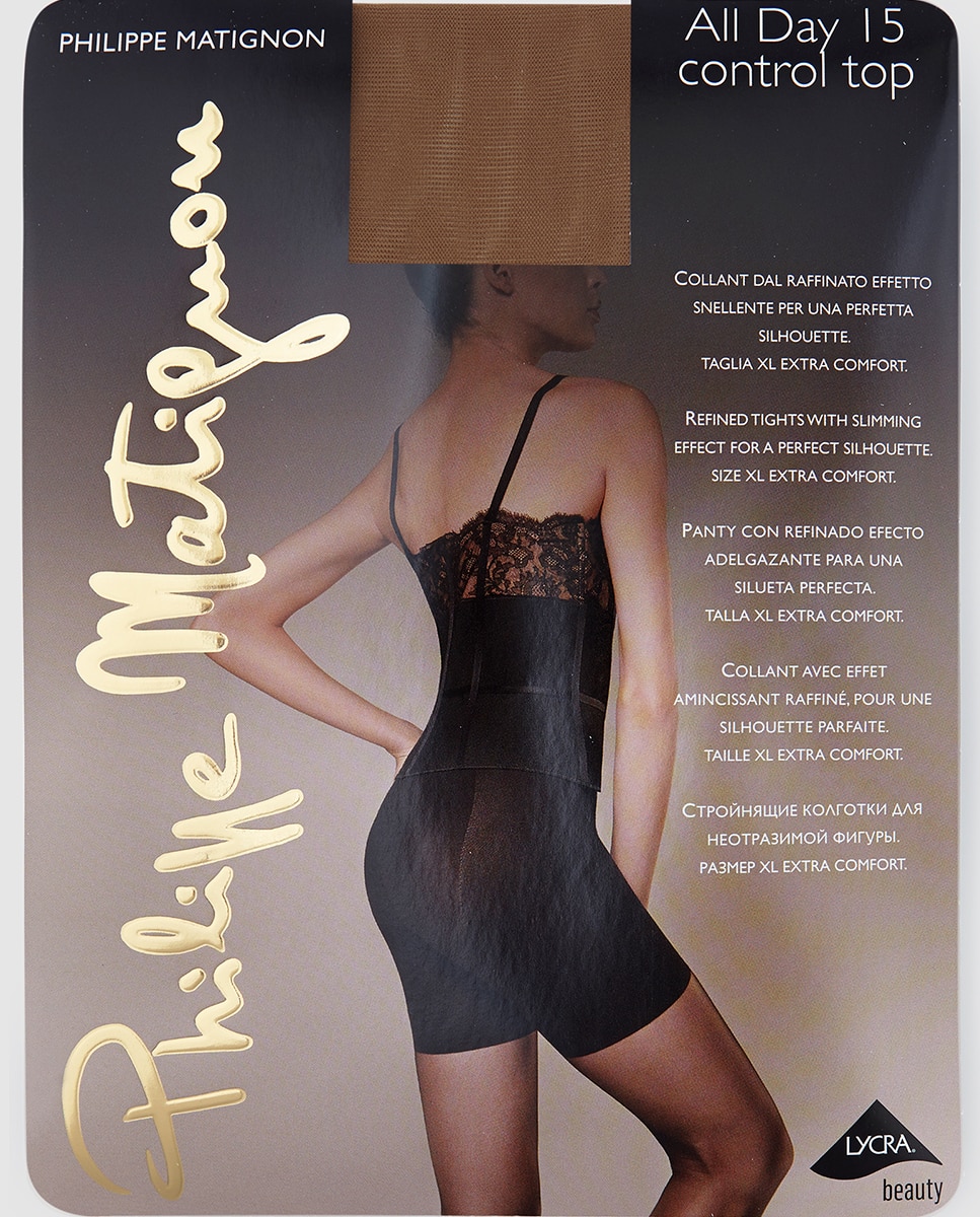 Collants de 15 deniers de mulher Philippe Matignon transparentes com cinta adelgaçante Castanho-3