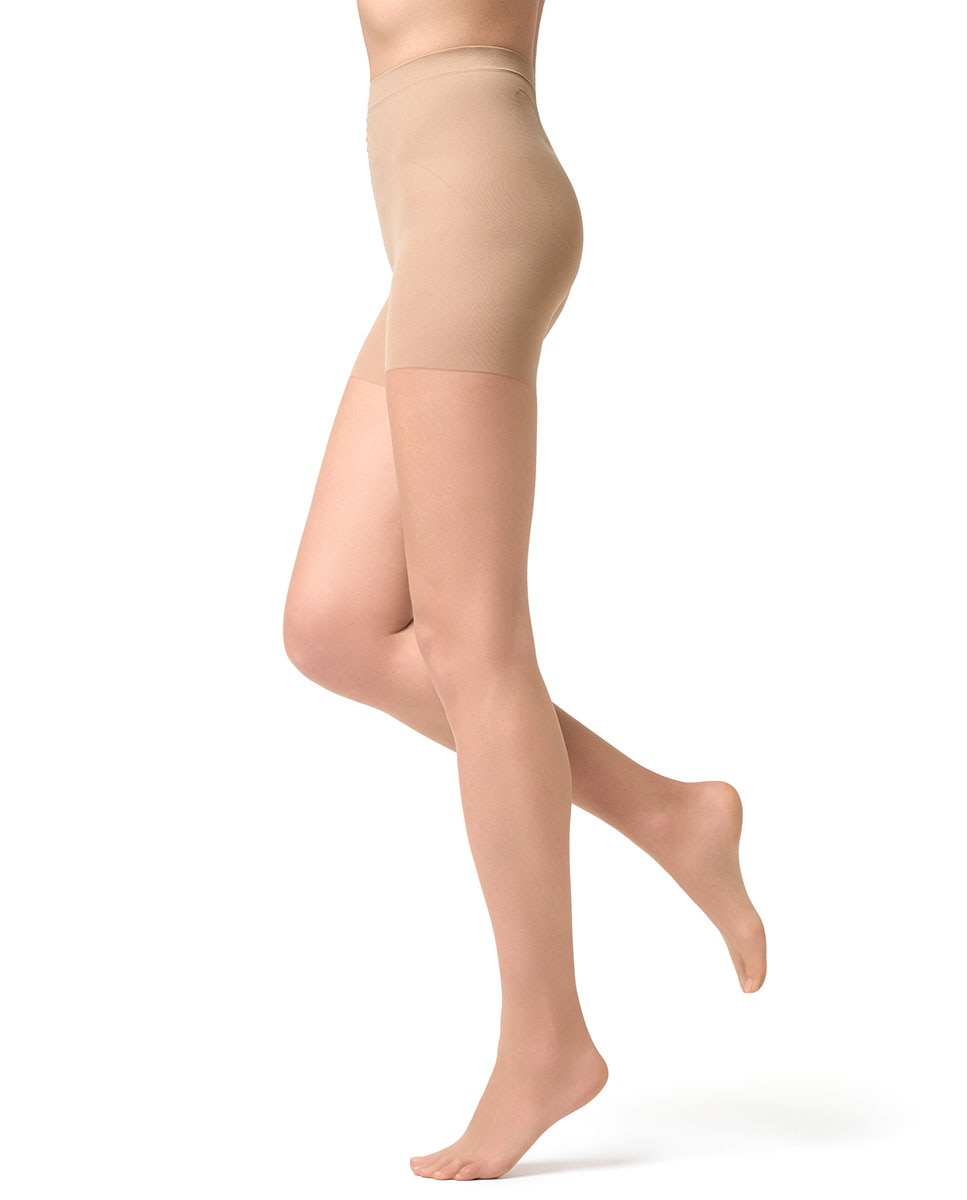 Collants transparentes de 15 deniers com cinta adelgaçante de mulher Filodoro Bege-6