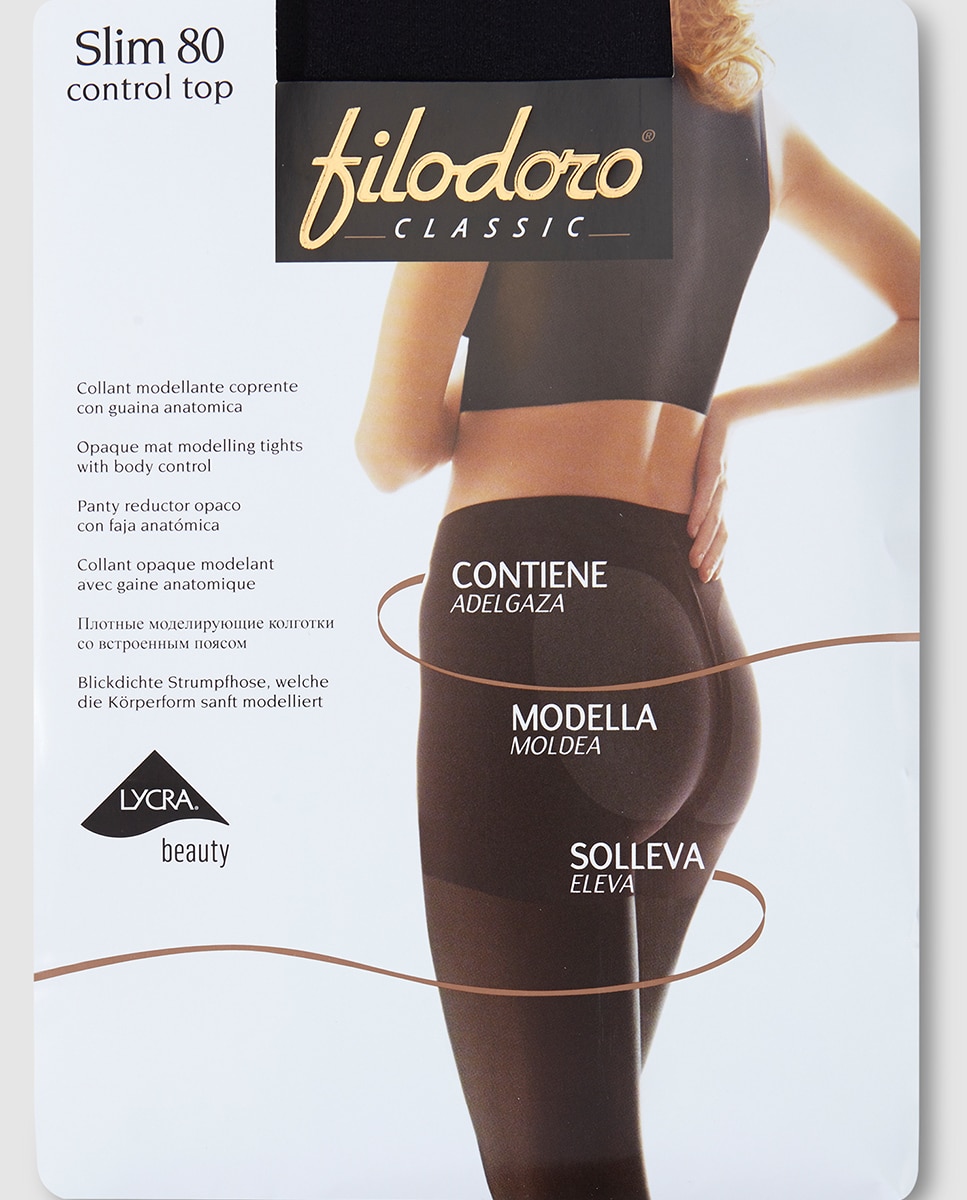 Collants opacos de 80 deniers com cinta adelgaçante de mulher Filodoro Preto-2