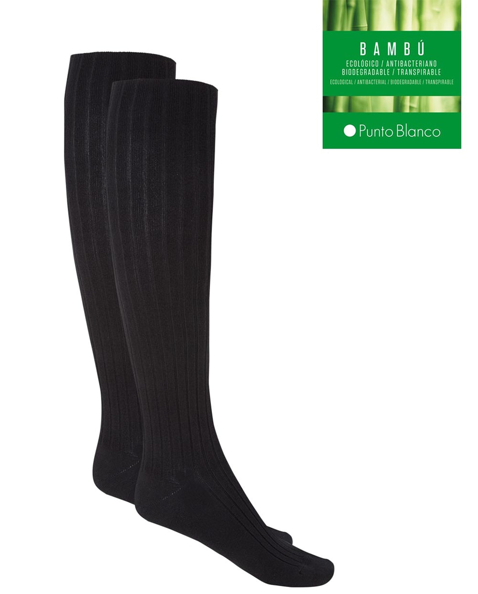 Meias Altas Rich Bambu Canelado. Produto Fabricado em Espanha Preto-2