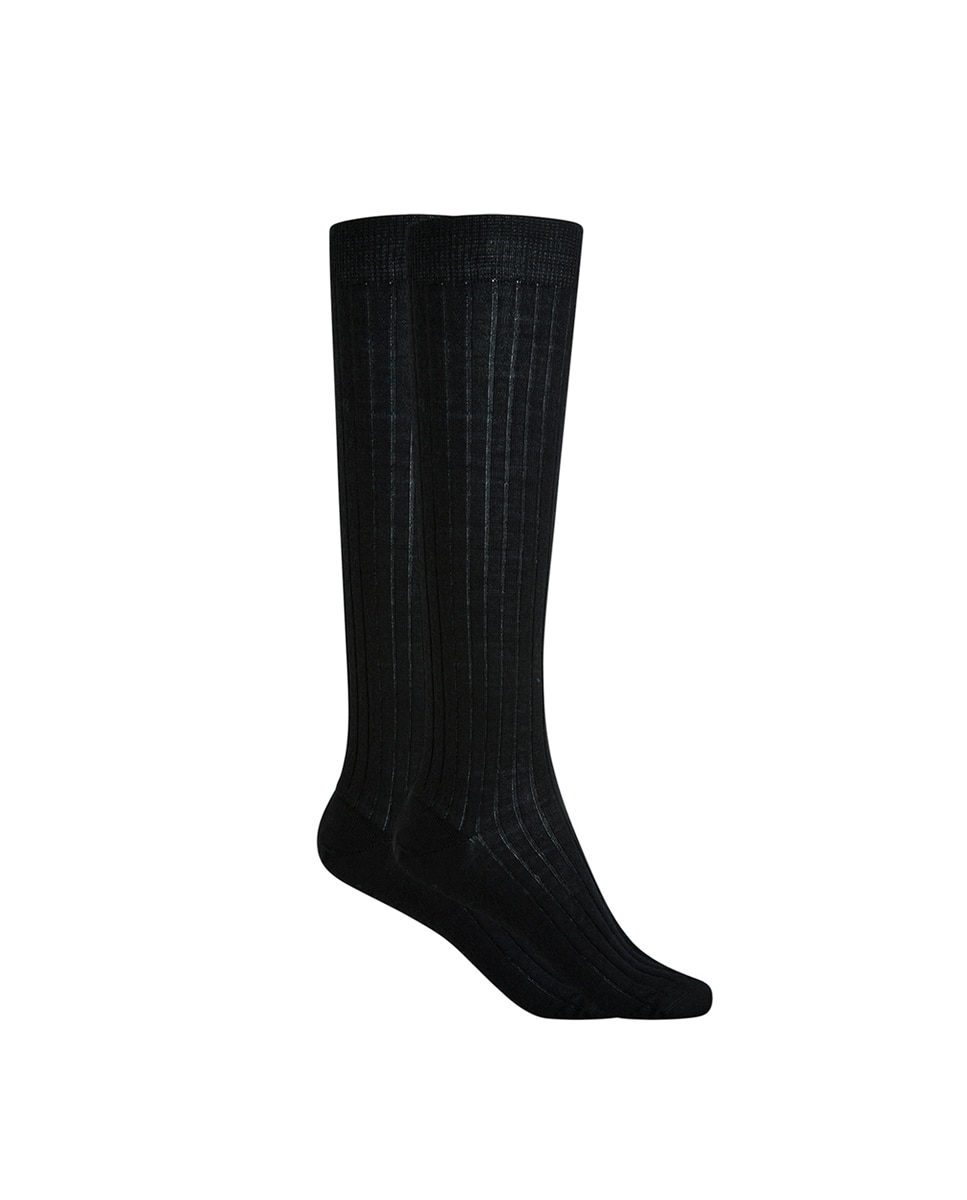 Calcetines altos de mujer 100% lana de canalé. Hecho en España - Punto Blanco - Negro Negro-1