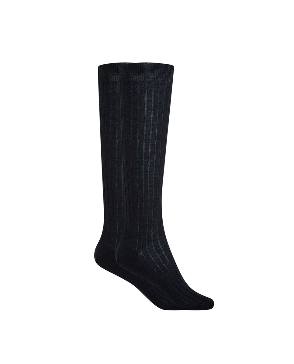 Calcetines altos de mujer 100% lana de canalé. Hecho en España - Punto Blanco - Azul marino Azul marino-1