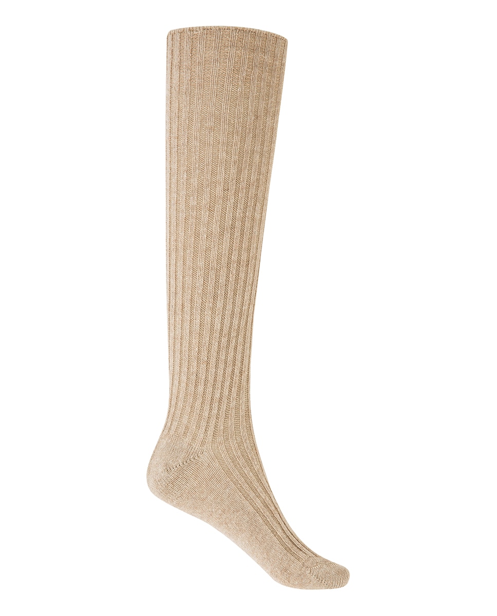 Calcetín de mujer alto de cashmere/lana - Punto Blanco - con canalé. Hecho en España - Beige Beige-1