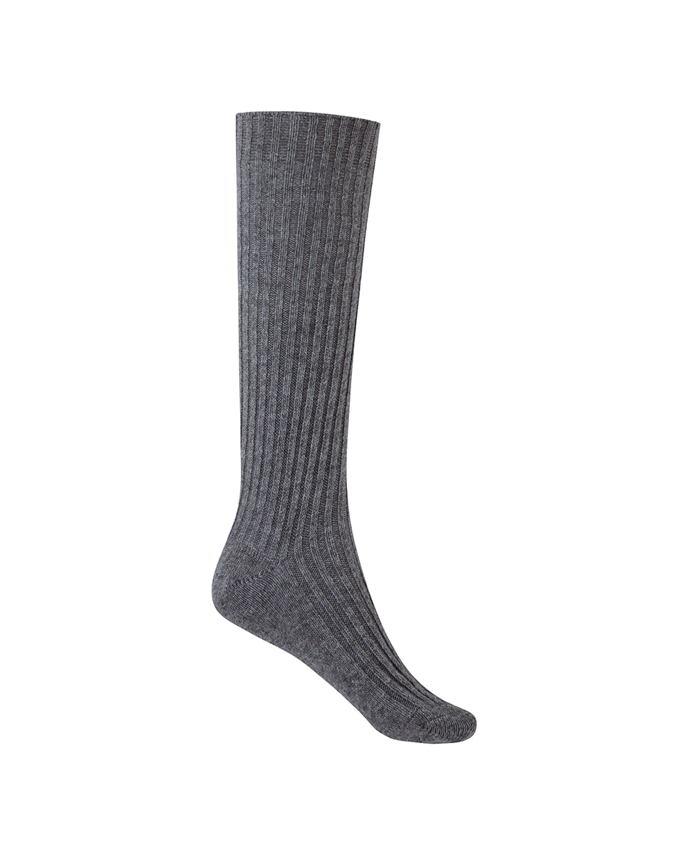 Meias Altas de Caxemira/Lã com Canelado. Produto Fabricado em Espanha Cinzento-1