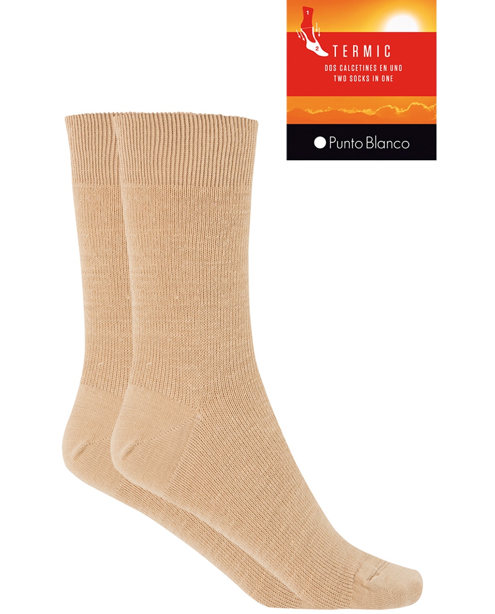 Meias Curtas de Orlon Lisas - Termic. Produto Fabricado em Espanha Bege-2