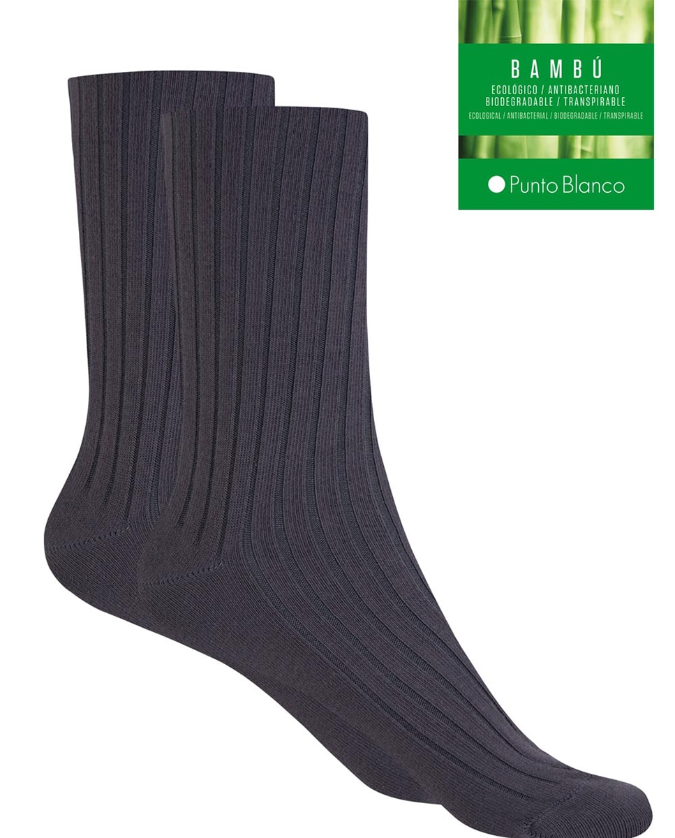 Meias Curtas Caneladas de Bambu - O Punho não Aperta Produto Fabricado em Espanha Cinzento-escuro-2