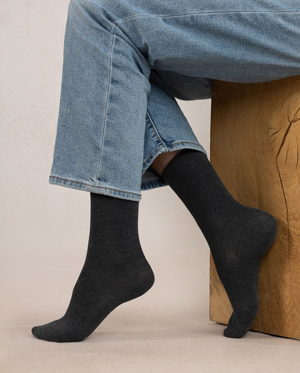 Calcetín de mujer Bleuforêt largo liso - Gris Gris-2