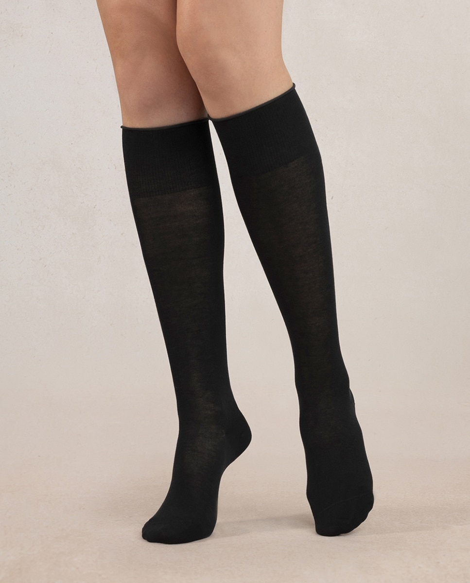 Calcetín largo de mujer Bleuforêt de lana y algodón - Negro Negro-2