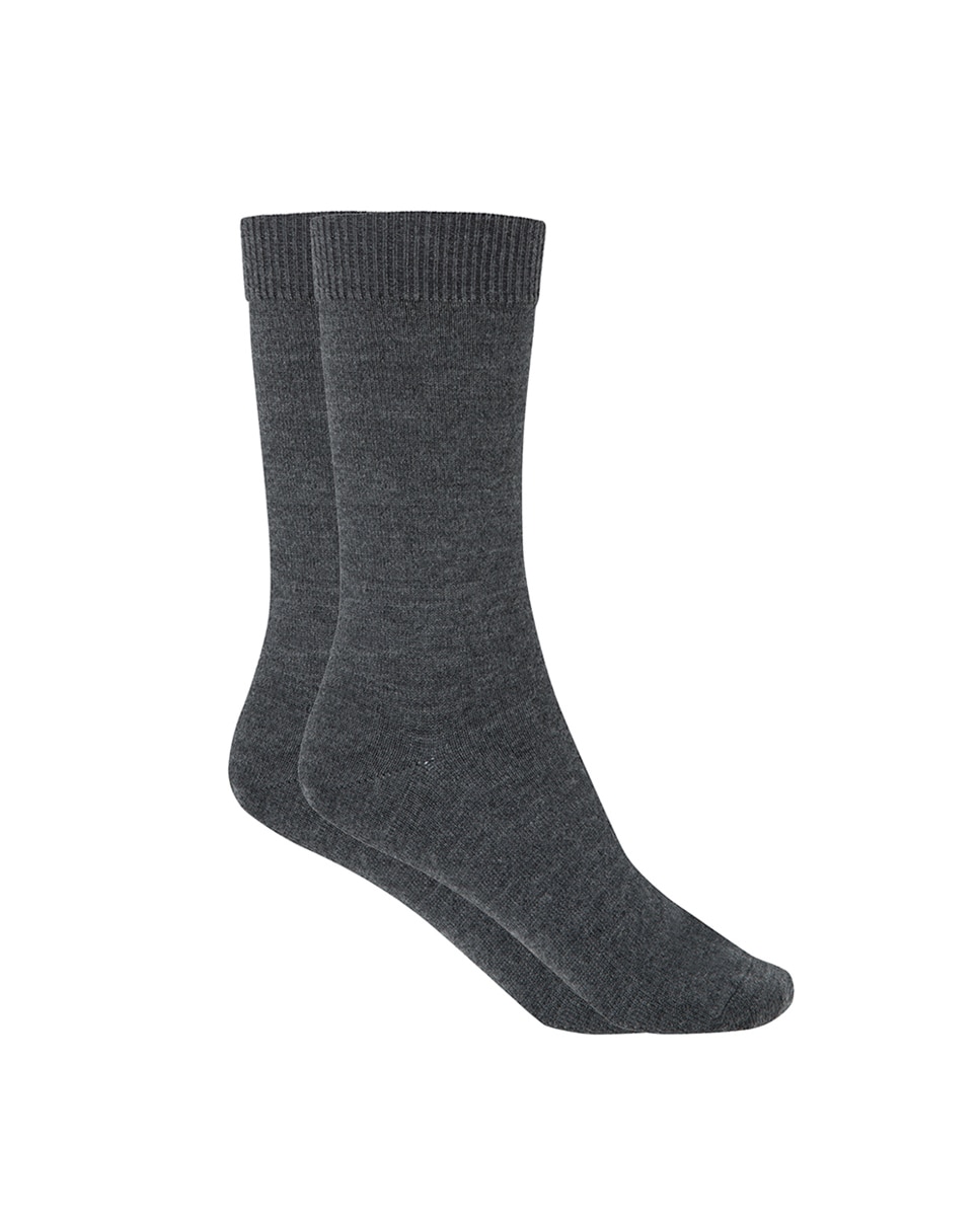 Meias Curtas Lisas de Lã Mercerizada. Produto Fabricado em Espanha Cinzento-escuro-1