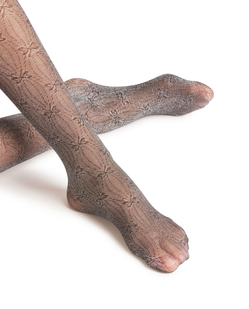 Collants com Laços de Fio Metalizado Prata-5