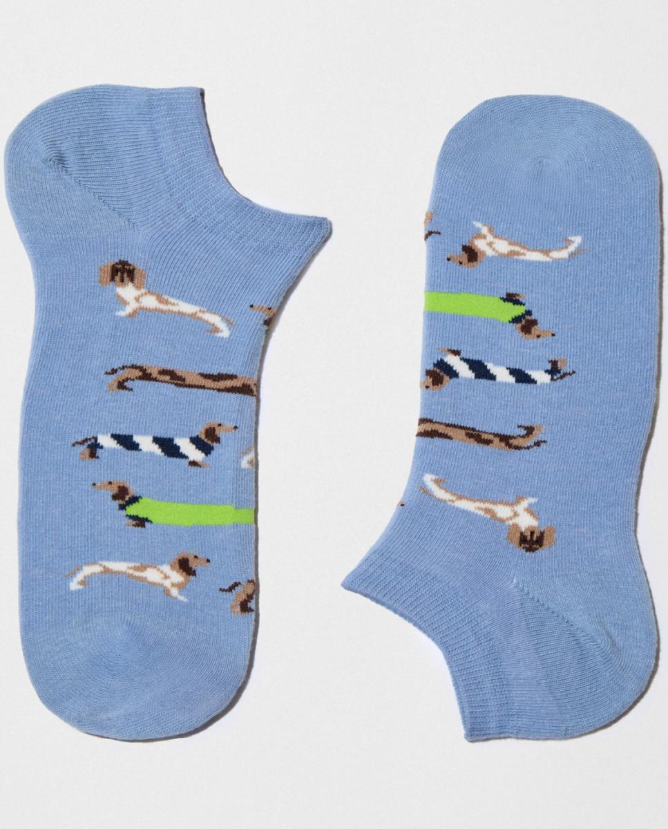 Meias pelo Tornozelo com Fantasia de Cães Salsicha Azul-claro-2