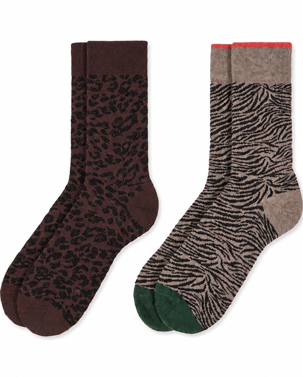 Pack 2 calcetines fantasía de algodón cálido para mujer - Soxland - Marrón Marrón-1