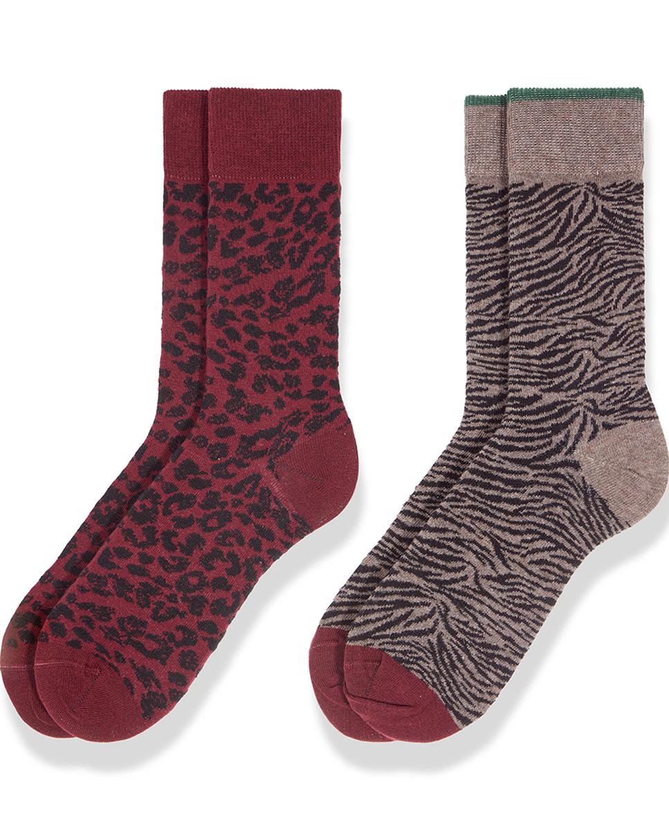 Pack 2 calcetines fantasía de algodón cálido para mujer - Soxland - Rojo Rojo-1