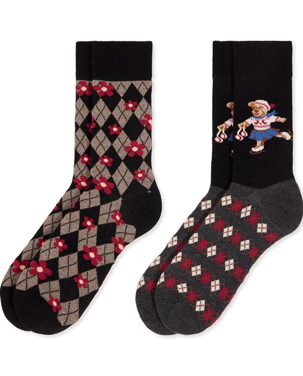 Pack 2 calcetines fantasía de algodón cálido para mujer - Soxland - Negro Negro-1