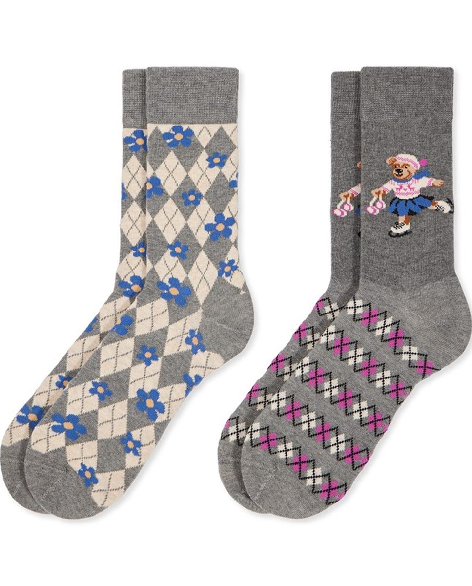 Imagen 0 de Pack 2 calcetines fantasía de algodón cálido para mujer Gris