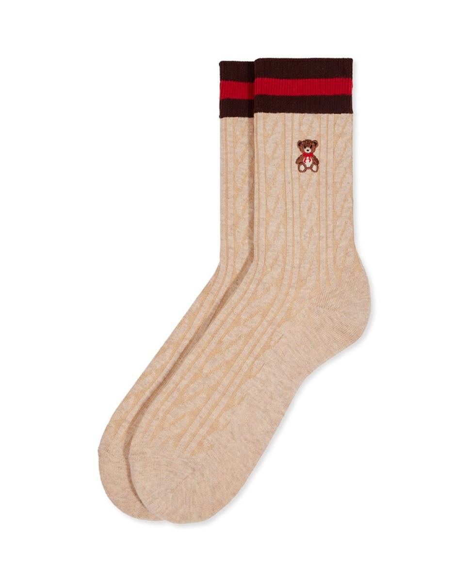 Imagen 0 de Calcetín links con bordado de algodón para mujer Beige