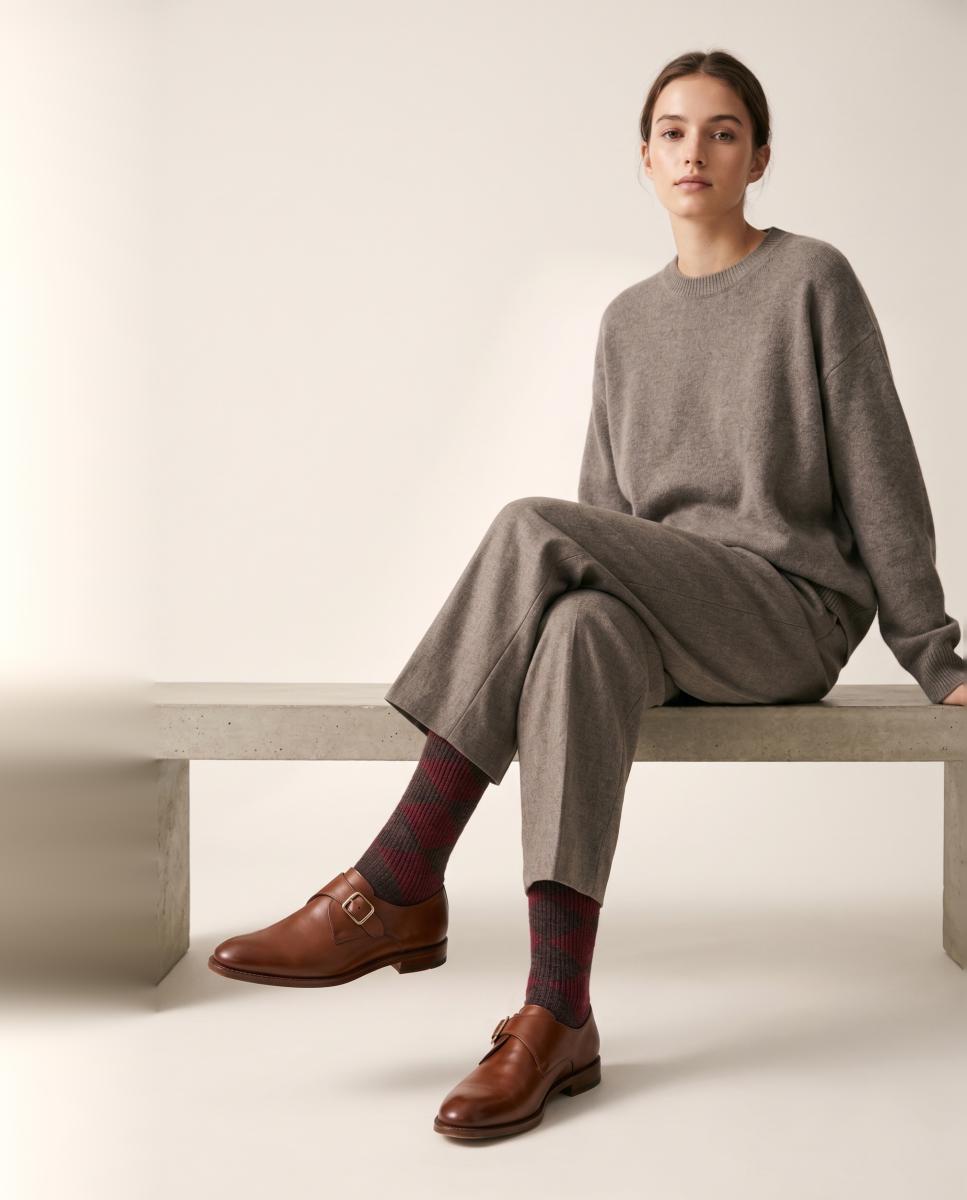 Calcetín intarsia rombos lana cashmere para mujer - Soxland - Burdeos Burdeos-2