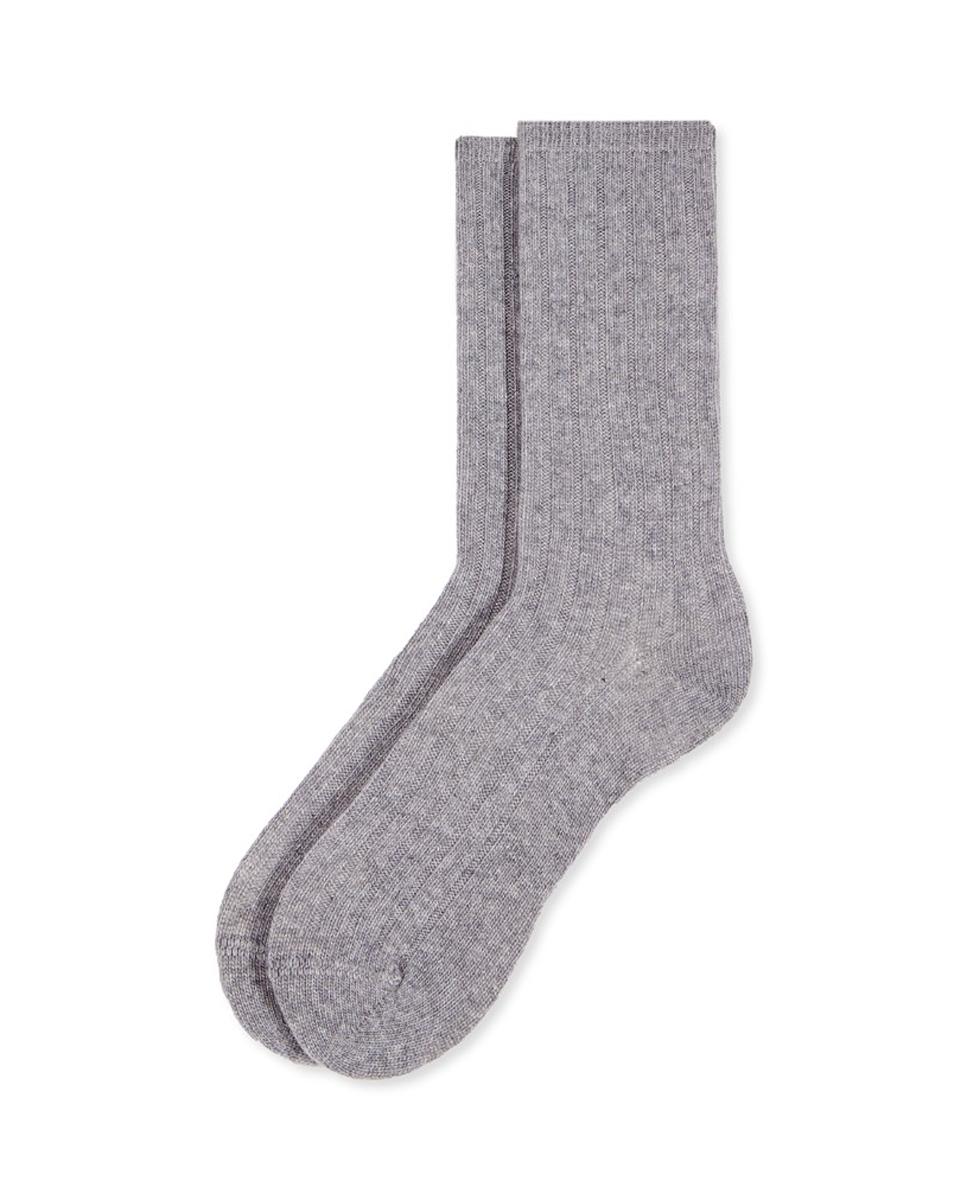 Calcetín canalé lana cashmere para mujer - Soxland - Gris claro Gris claro-1