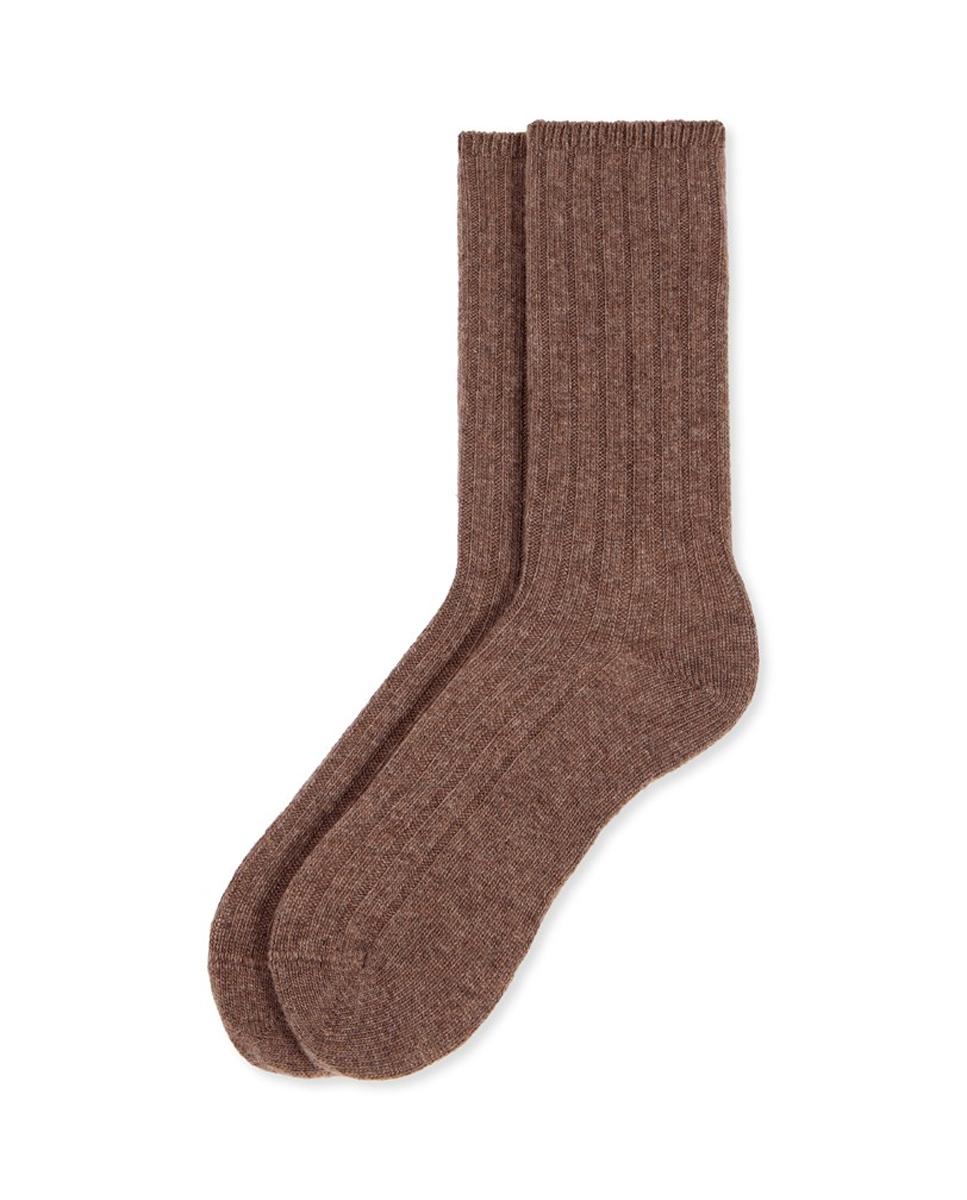 Calcetín canalé lana cashmere para mujer - Soxland - Marrón claro Marrón claro-1