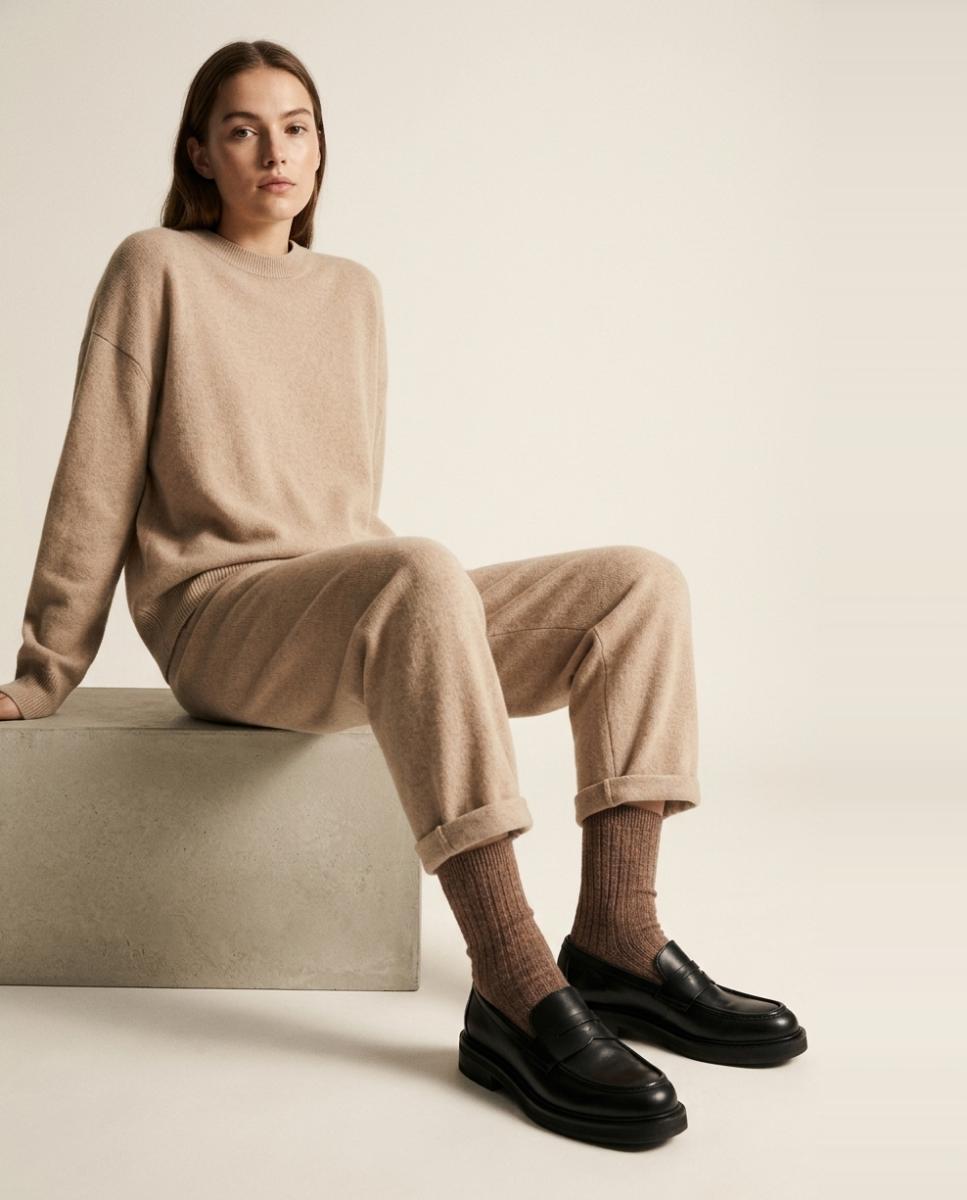 Calcetín canalé lana cashmere para mujer - Soxland - Marrón claro Marrón claro-2